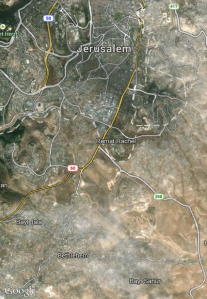 Google Earth satellite photo of Jerusalem and Bethlehem. (click to zoom) 