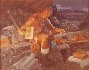 "Nephi Fashioning the Plates" by Bill L. Hill