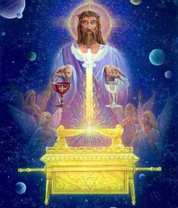 Artist's speculative depiction of Jesus Christ acting as High Priest in heaven
