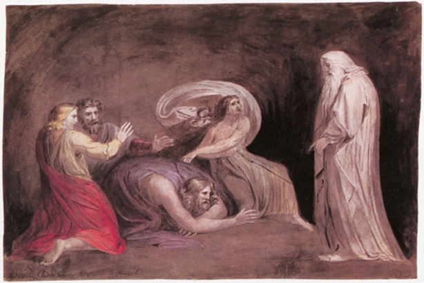 "The Spirit of Samuel Appearing to Saul" by William Blake, 1783 Pen and watercolor
