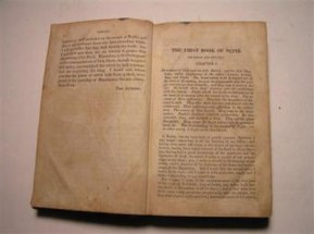 A first edition 1830 Book of Mormon open to 1 Nephi