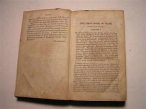 An 1830 first edition Book of Mormon open to 1 Nephi