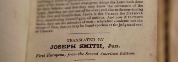 Authorship page from an 1849 European edition of the Book of Mormon